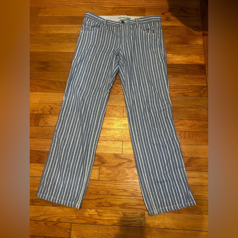 American Eagle Vintage Blue White Striped Cotton Pants 8 Straight Leg